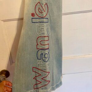 VTG Wrangler Jeans One of a Kind Artisan Embroidered 70s Flare Hippie Bellbottom